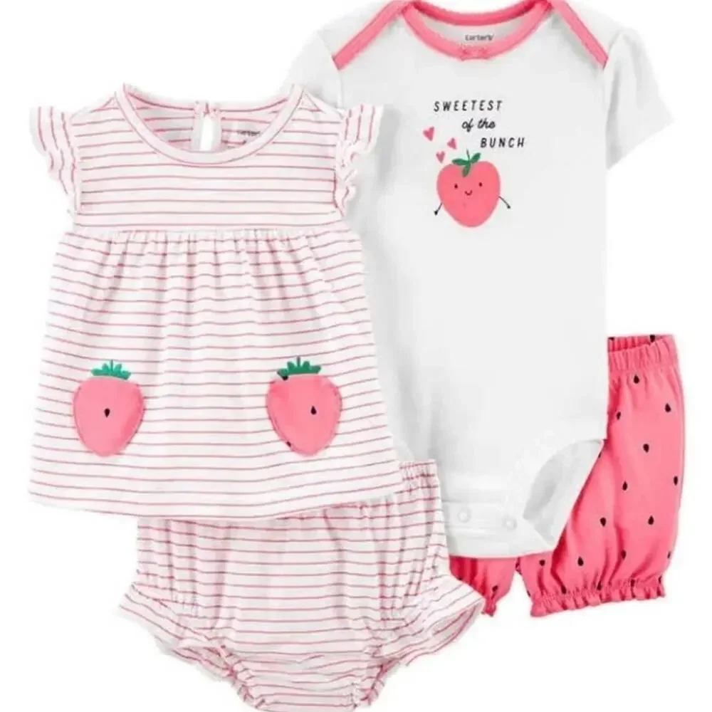 Carters Baby Girl Strawberry Summer Outfit Set 4 Piece Cotton Size 9 Months NEW